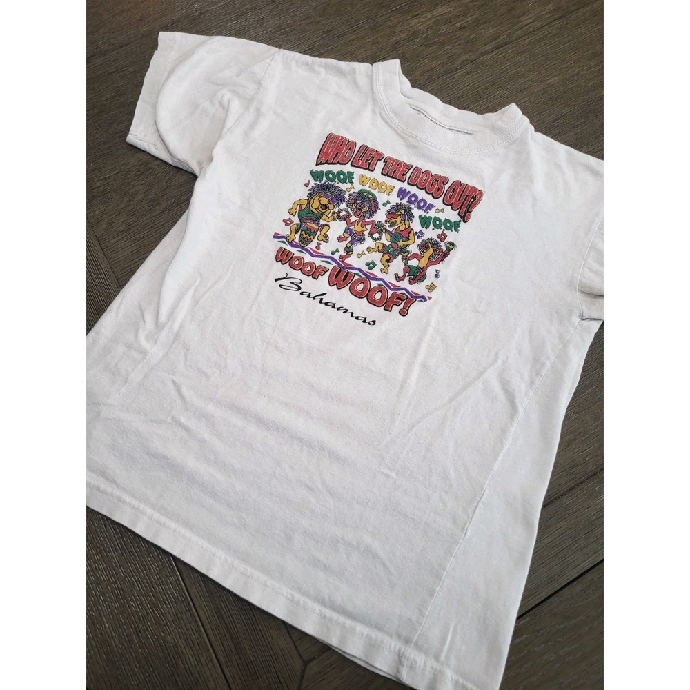 Vintage Kids 14-16 Tourist Souvenir T Shirt Who Let The Dogs Out Bahamas